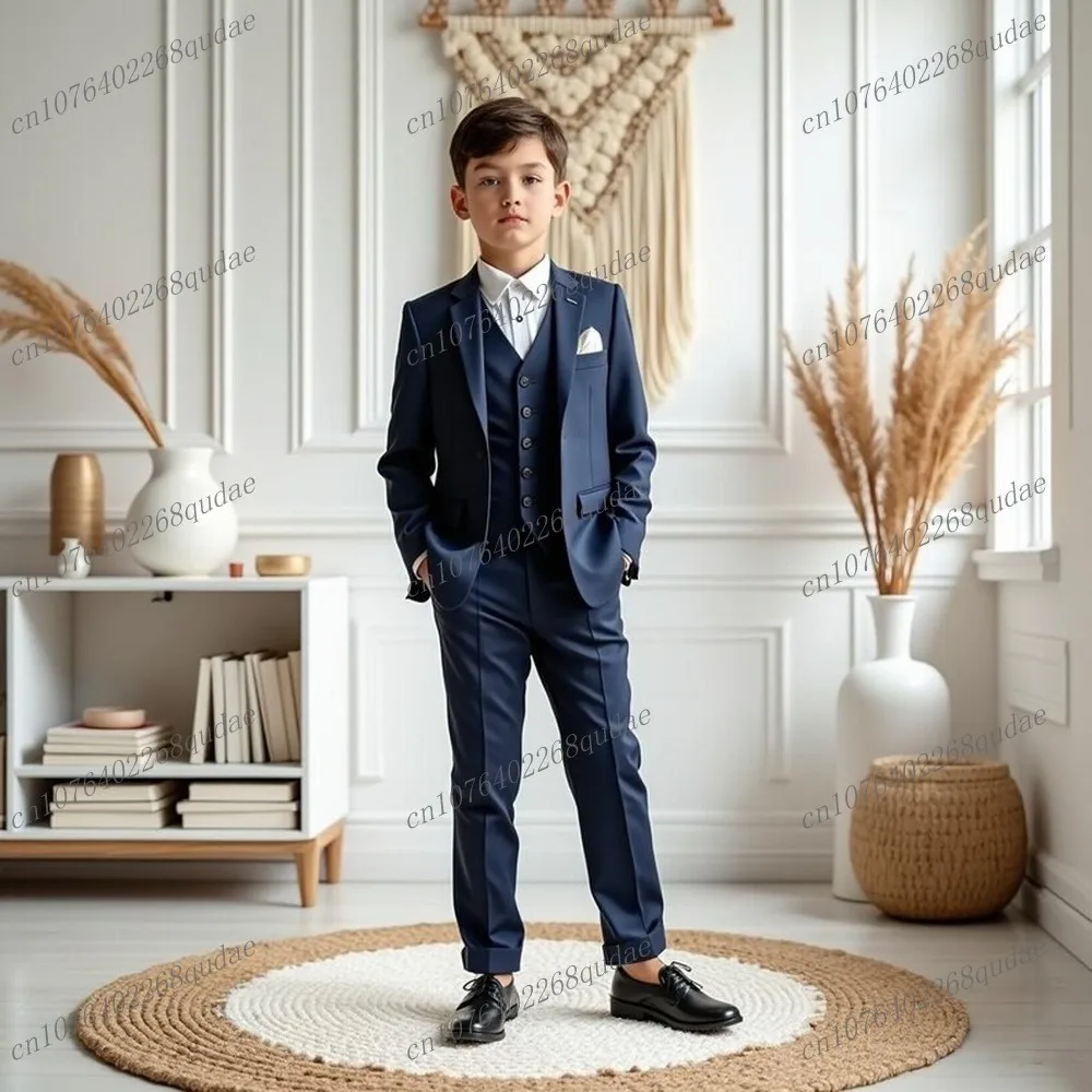 

Navy Blue Formal Occasion Kids Suit Wedding Party Toddler Children Tuxedo Boys Clothes 3 Piece Set Jacket Vest Pants 2-13 Years