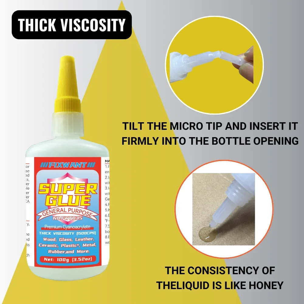 FIXWANT Thin Medium Thick Liquid Super Glue General Purpose Premium Cayanocarylate Adhesive for PVC Wood Metal Plastic and More