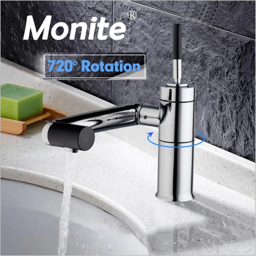 

Monite Bathroom Faucet Kitchen Faucets Deck Mounted All Around 720 Rotate Swivel Single Handle Faucet Mixer Tap Brass Chrome