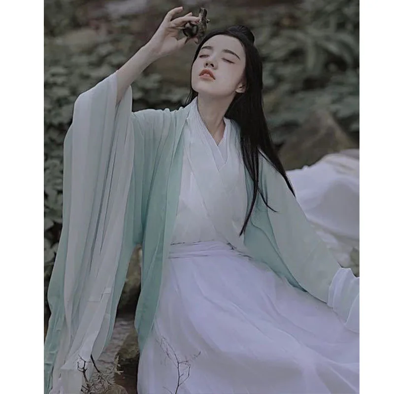 Fairy Elegant Traditional Chinese Hanfu Cosplay Weijin Dynasty Big Sleeve Cape Tops Skirt Set Female Ancient National Costume