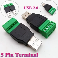 1pcs USB 2.0 Type A Male/Female to 5 Pin Screw Connector USB Jack with Shield USB2.0 to Screw Terminal Plug