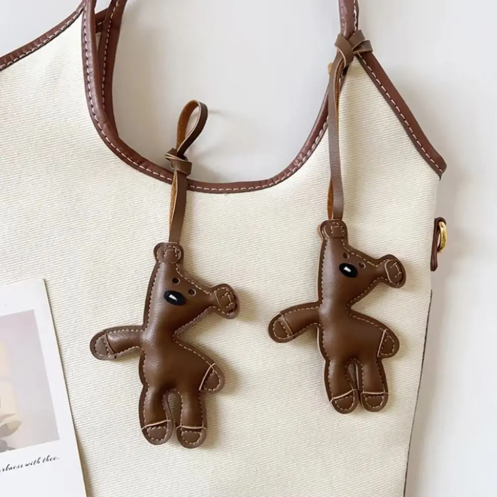 Cute PU Leather Bear Bag Pendant Bear Shape Soft Keychain Kawaii Cartoon Bag Charm Bag Charms Decorations