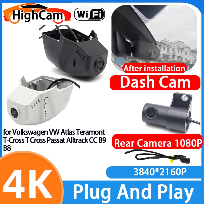 for Volkswagen VW Atlas Teramont T-Cross T Cross Passat Alltrack CC B9 B8 4K Wifi DVR Video Recorder Dash Cam Front Rear Camera