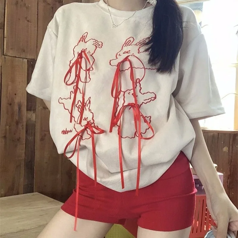 

Women Clothing Aesthetic Clothes 2025 New Chic Spring Summer Vintage Loose Tees Wome Tshirts Sweet