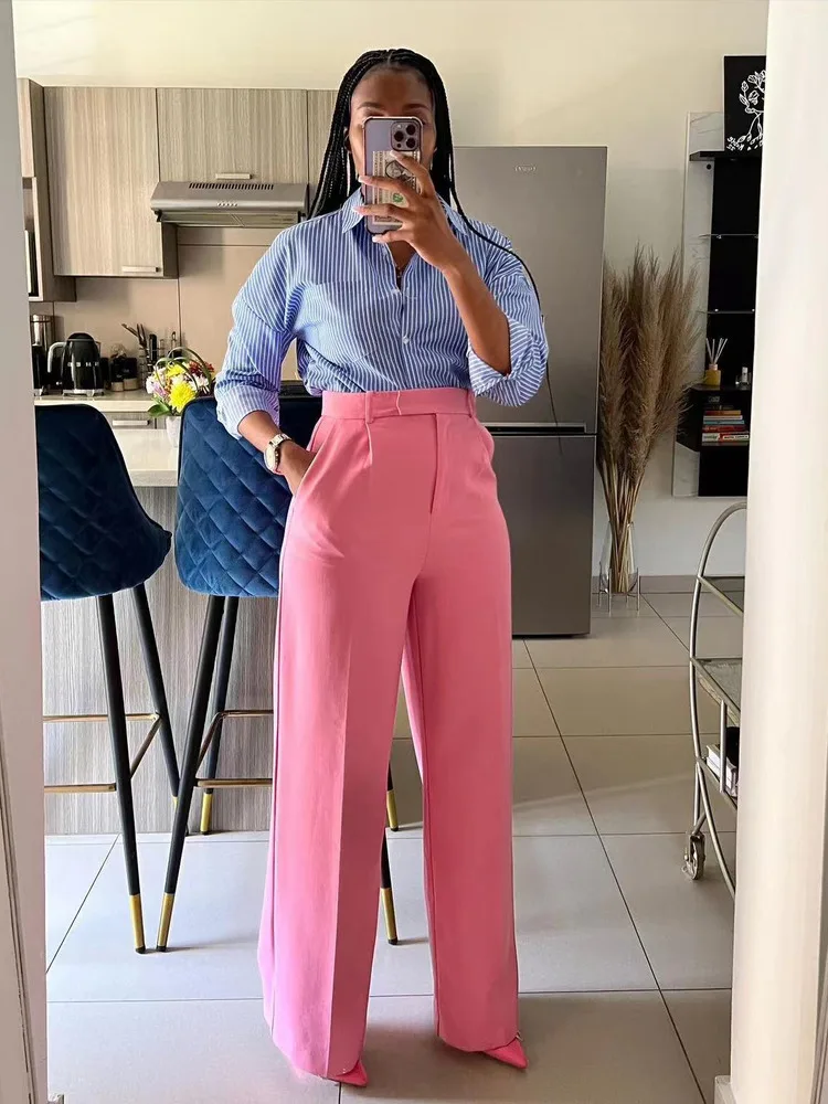 

Прямые широкие брюки с высокой талией и широкими штанинами, свободный крой из полиэфирного волокна, летняя коллекция, китайский производитель