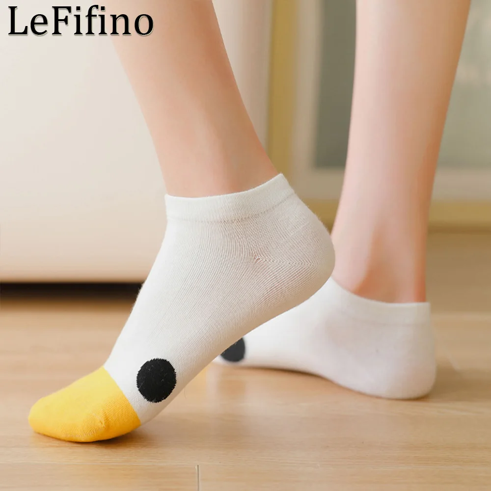 Fashion New Spring Summer Women's Socks Cartoon Cute Cat White Cotton Socks Women Casual Sweet Duck Goose Animal Pattern Style