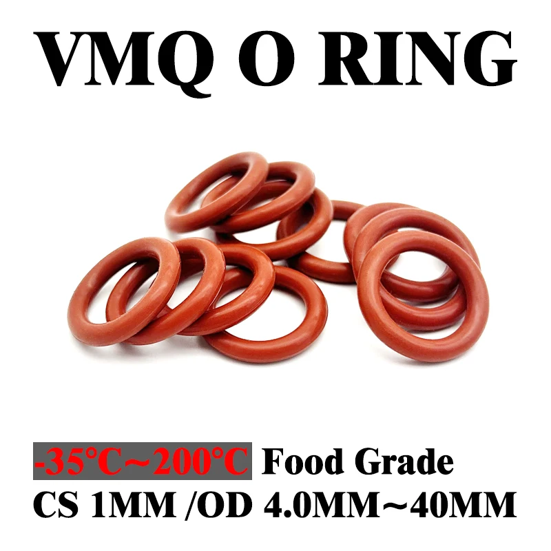 

50pcs CS 1mm OD 4mm~40mm FoodGrade Red Silicone O-Rings Non-Toxic Odorless for Blender/Food Processor Leakproof Sealing Gaskets