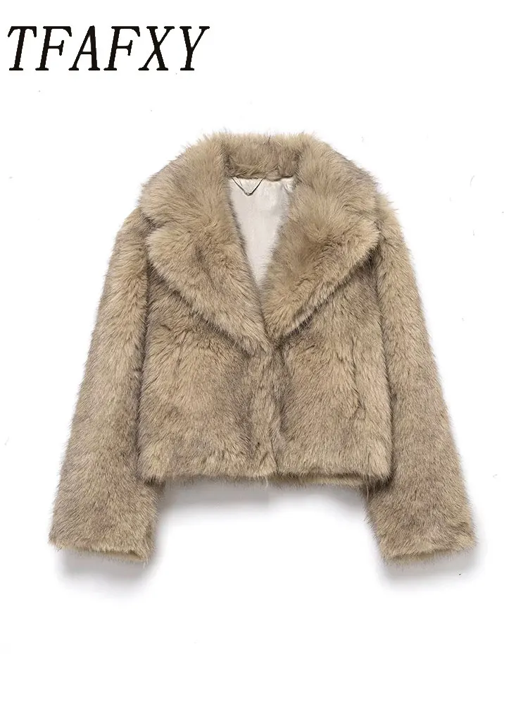 

TFAFXY женские шикарные пальто из искусственного меха, мода 202, осень-зима, толстые теплые куртки, уличная одежда, короткие пальто, верхняя одежда с карманами Y2K