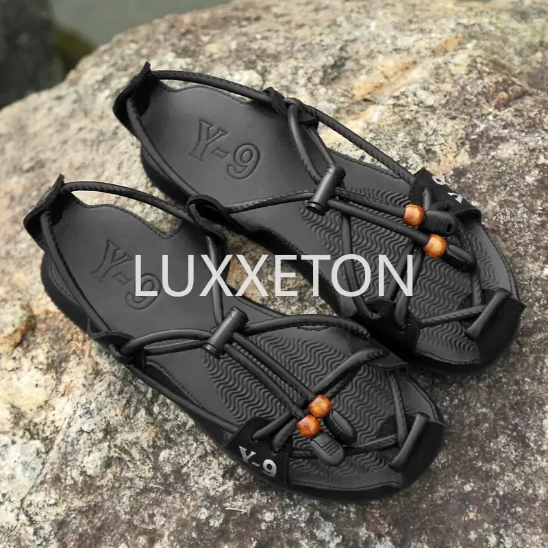 Summer Sandals 2024 New Personalized Fashion Cowhide Beach Breathable Casual Weaving Solid Color Men\'s Roman Fashion Sandals