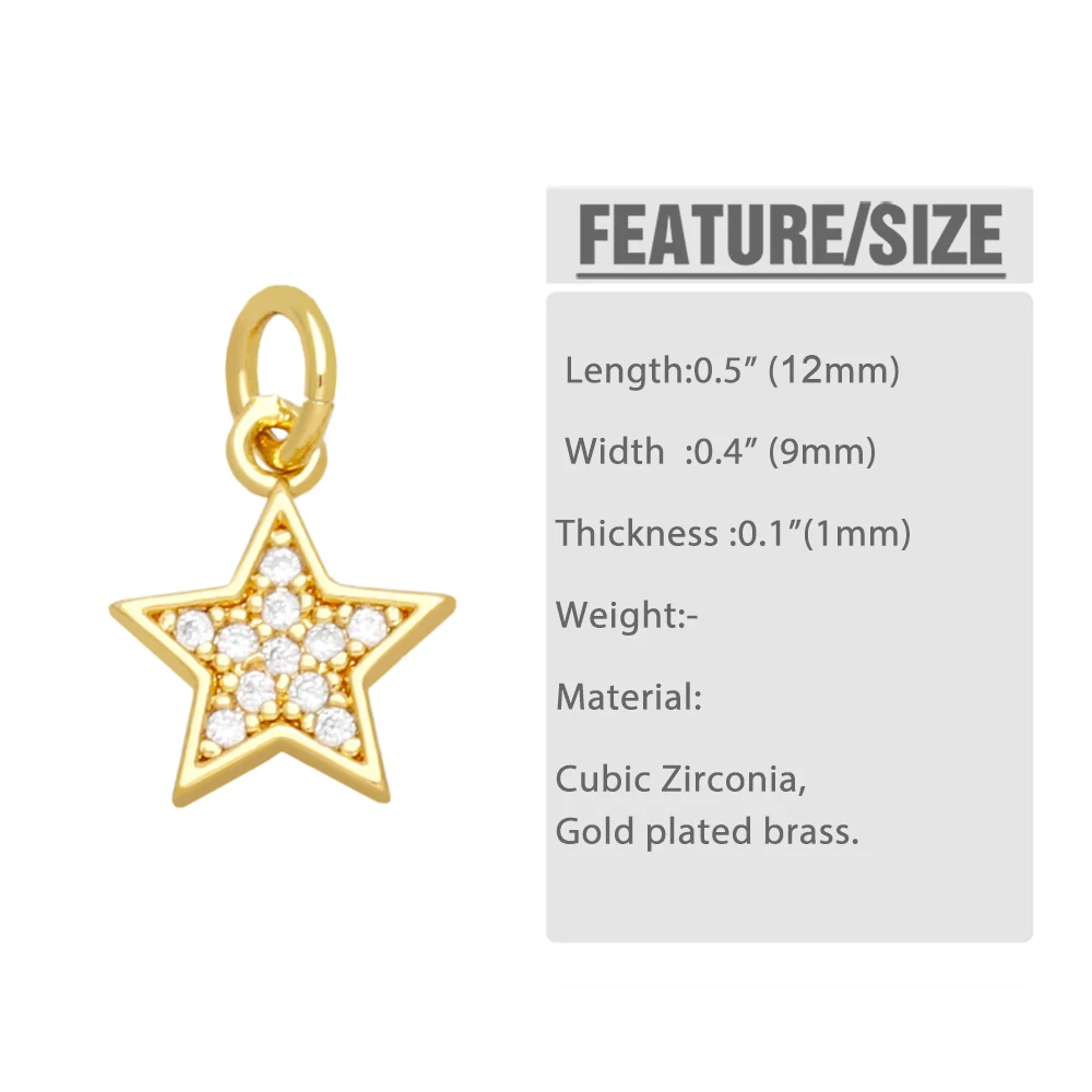 OCESRIO White Crystal Little Star Charms for Bracelet Earring Copper Gold Plated Heart Wings Jewelry Making Supplies chma235