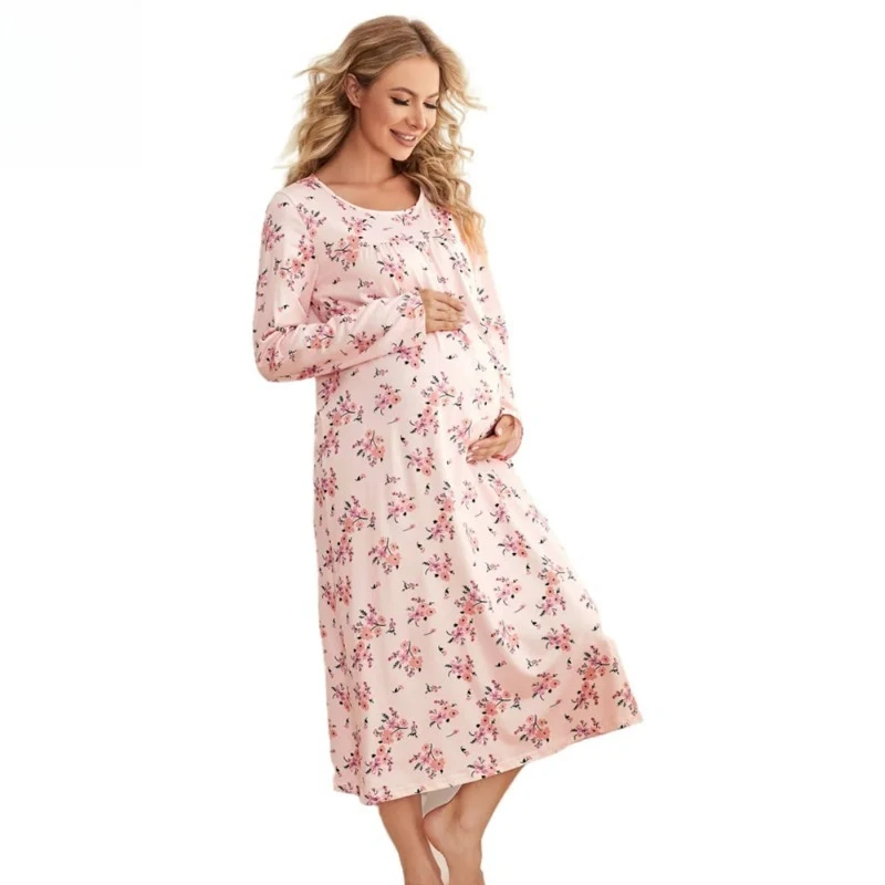 

Maternity clothes floral pregnancy care top pajamas breastfeeding women cotton maternity clothes dress