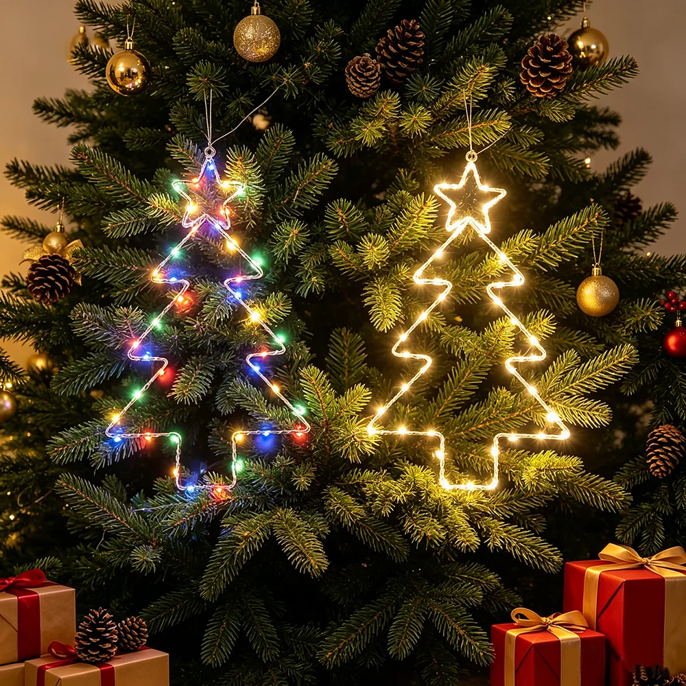 1pc Christmas Window Lights, LED Christmas Tree Shaped Lights Lighted Holiday Displays Hanging Window Indoor String Lights