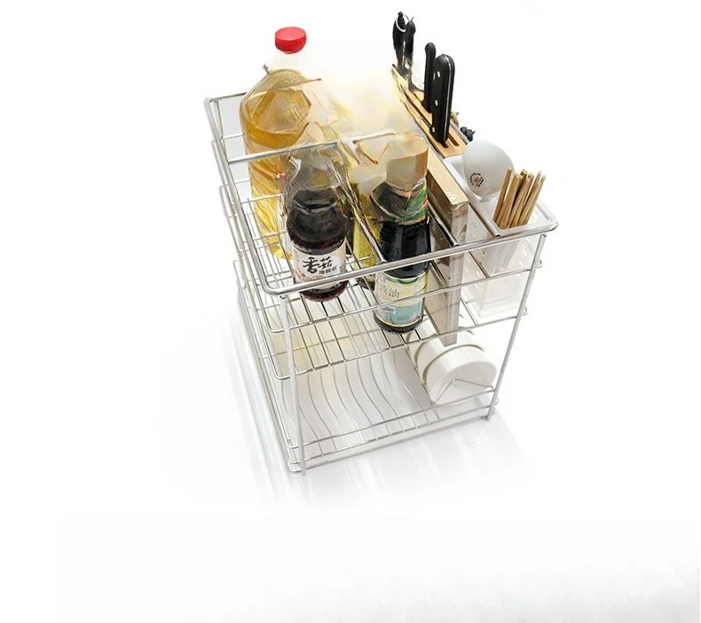 

New 304 stainless steel three-layer independent cabinet seasoning basket, kitchen rack, dish basket