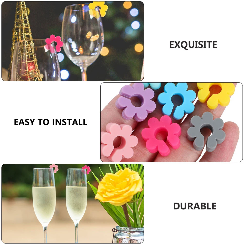 

24 Pcs Glass Marker Silicone Flower Shape Drink Charms Portable Cup Tags For Parties Gifts Identifying Pendants