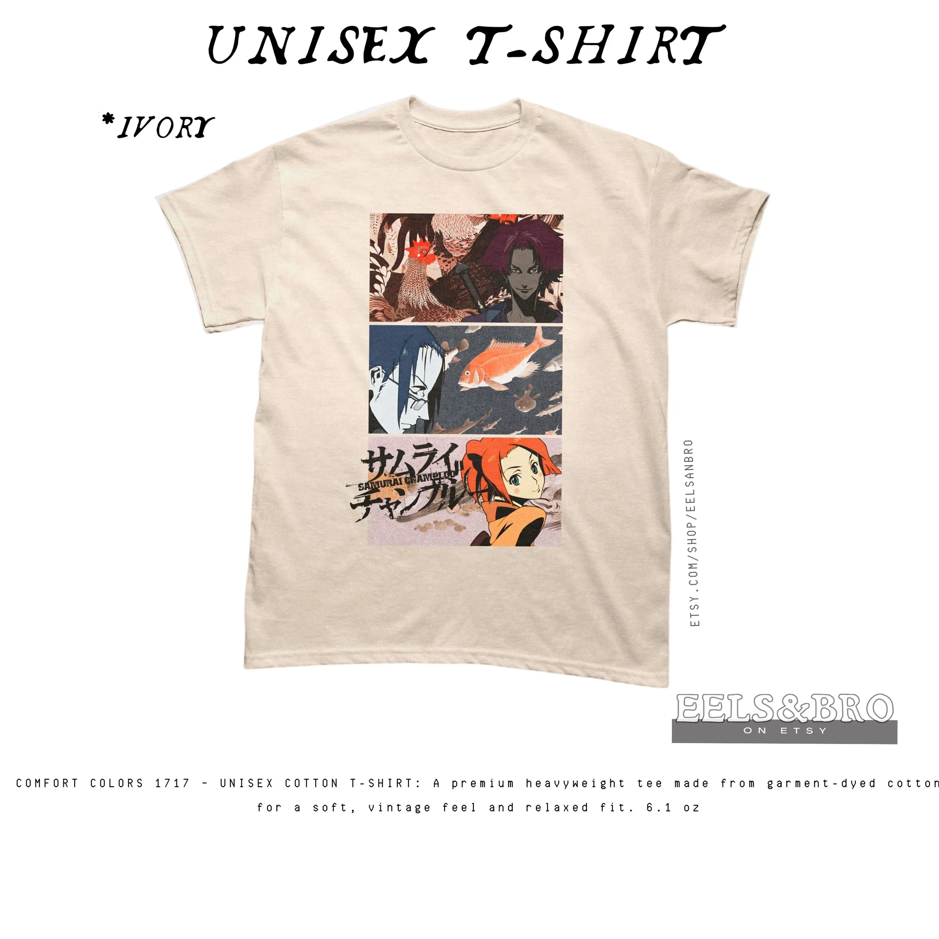 Camiseta con gráfico de personajes del trío de anime Samurai Champloo, estilo samurái Retro, camiseta informal de algodón Unisex de manga corta, ropa de calle