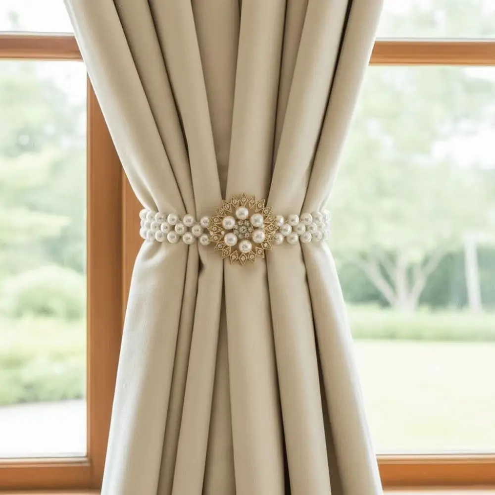 Creative Imitation Pearl Curtain Ties Elastic Adjustable Hexagonal Curtain Tiebacks Decorative