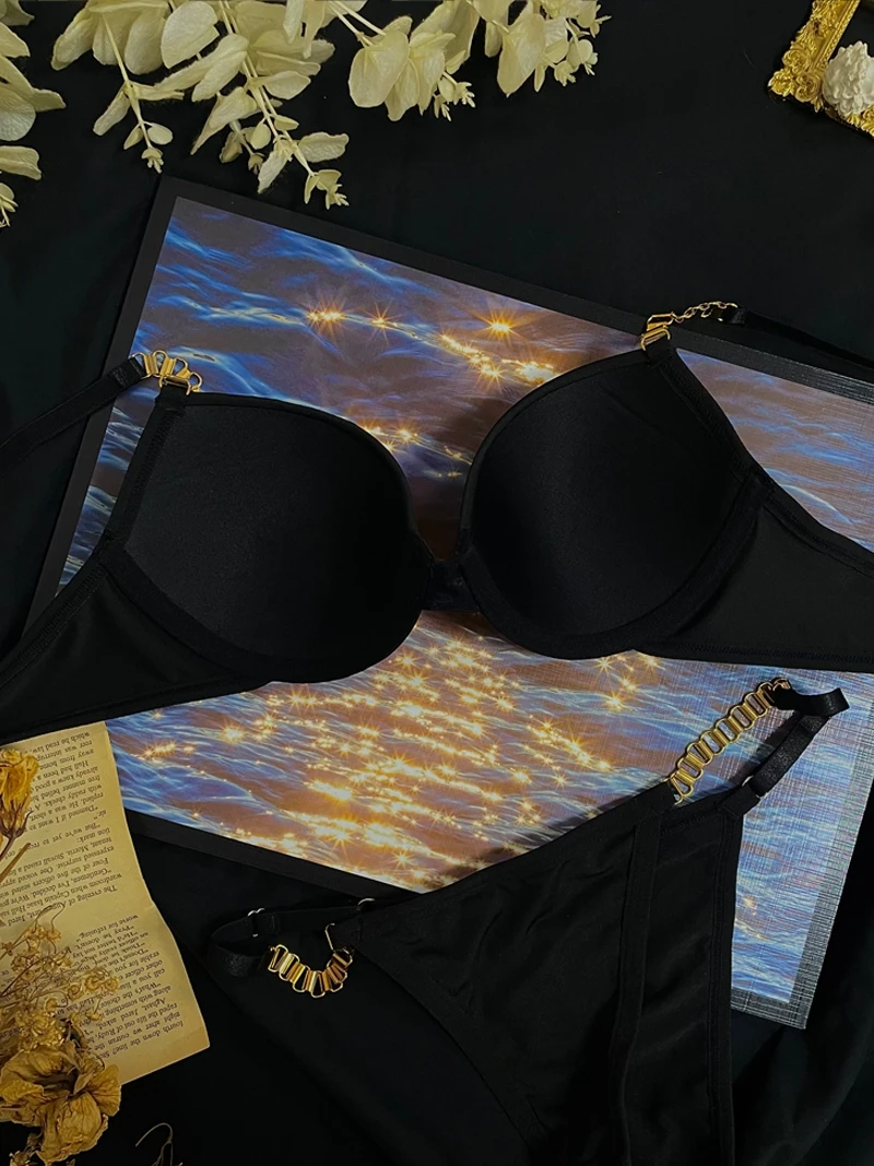Large breasts show small thin lingerie glossy large size bra push up ladies sexy underwear thong set