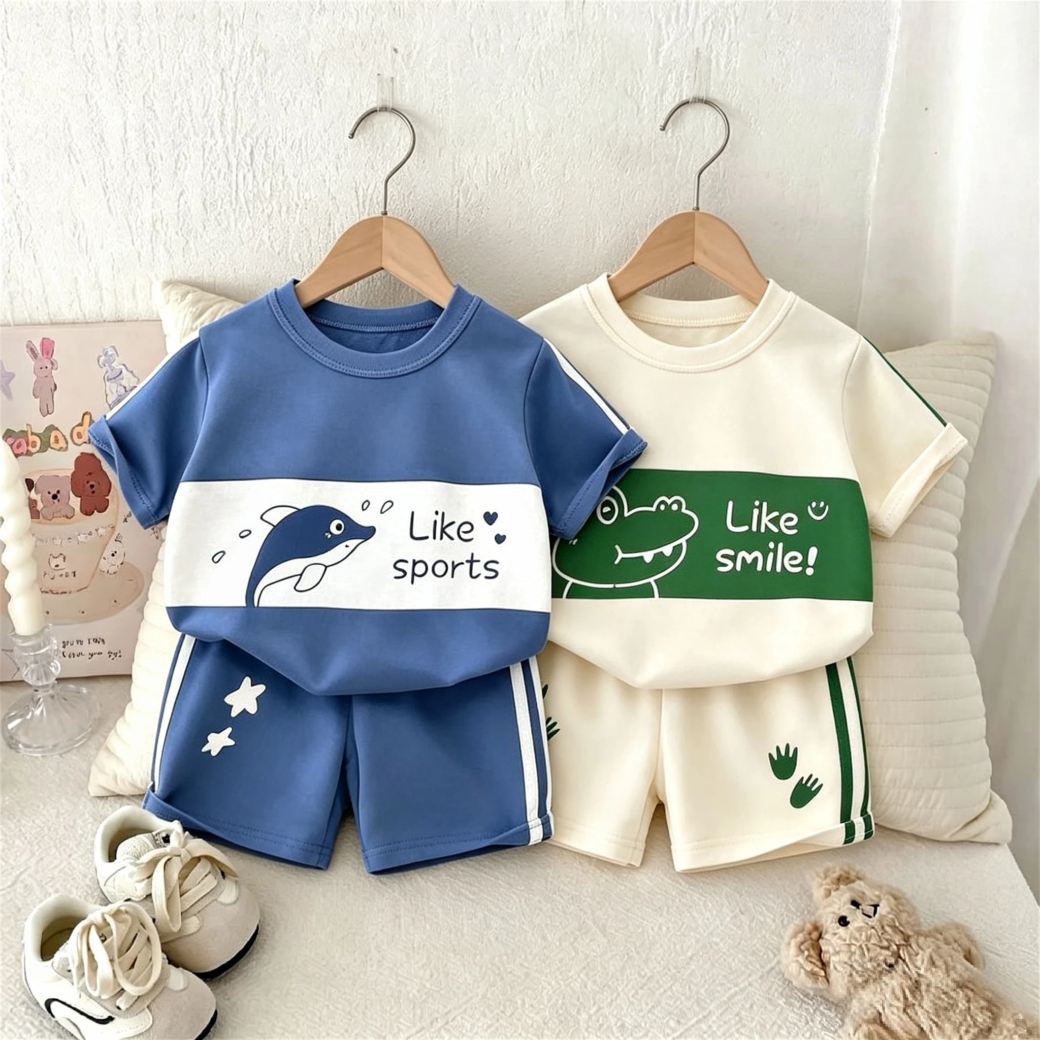 Summer Kids Short Sleeve Suit Fashion Casual Baby Girl Boy Tracksuits Popular Design Children's T-shirt + Shorts Two Piece Set