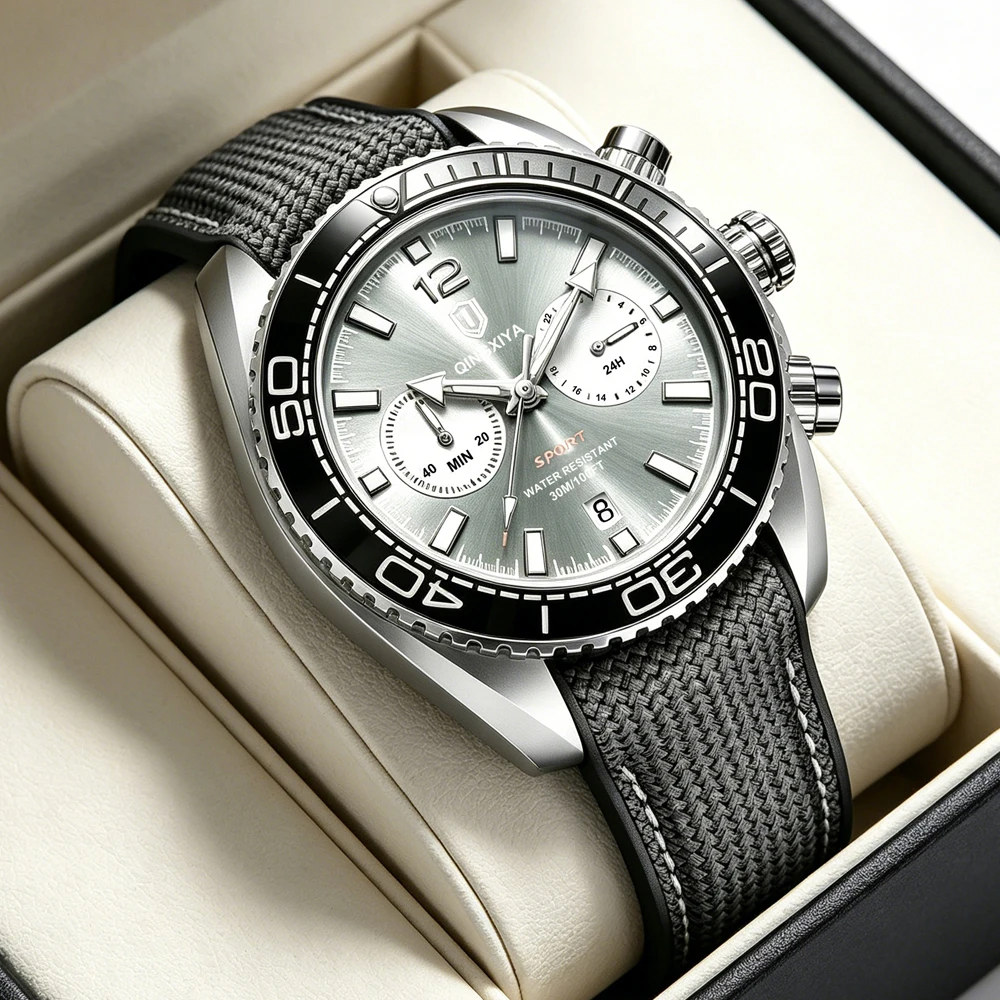 QINGXIYA Original Watches For Men Silicone Band Casual Sport Chronograph Luminous Date Wristwatch Relogio Masculino Male Gift