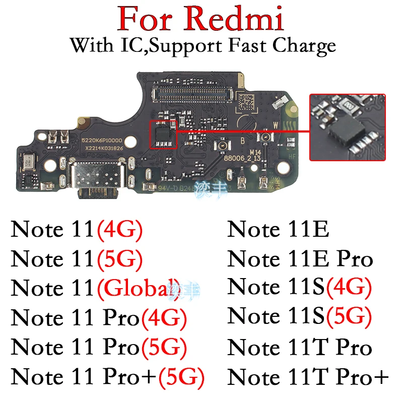 

Usb-порт для зарядного устройства для Xiaomi Redmi Note 11 11T 11S 11E Pro Plus + 4G