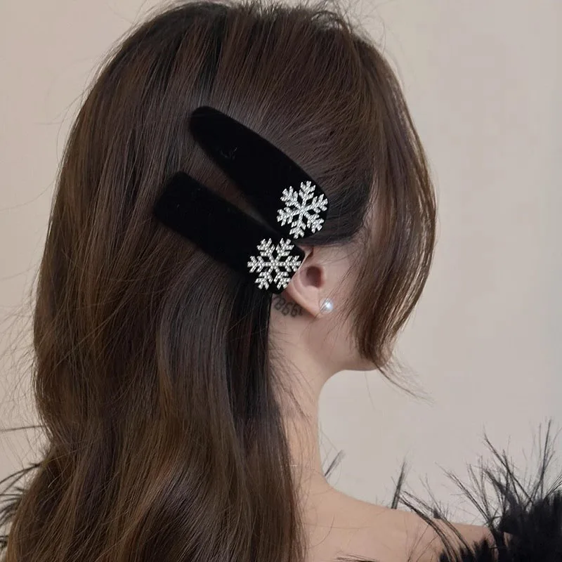 ベルベットスノーフレークヘアピン気質輝くヘアクリップ女性用秋冬高級感BBヘアクリップパーティーヘッドウェア