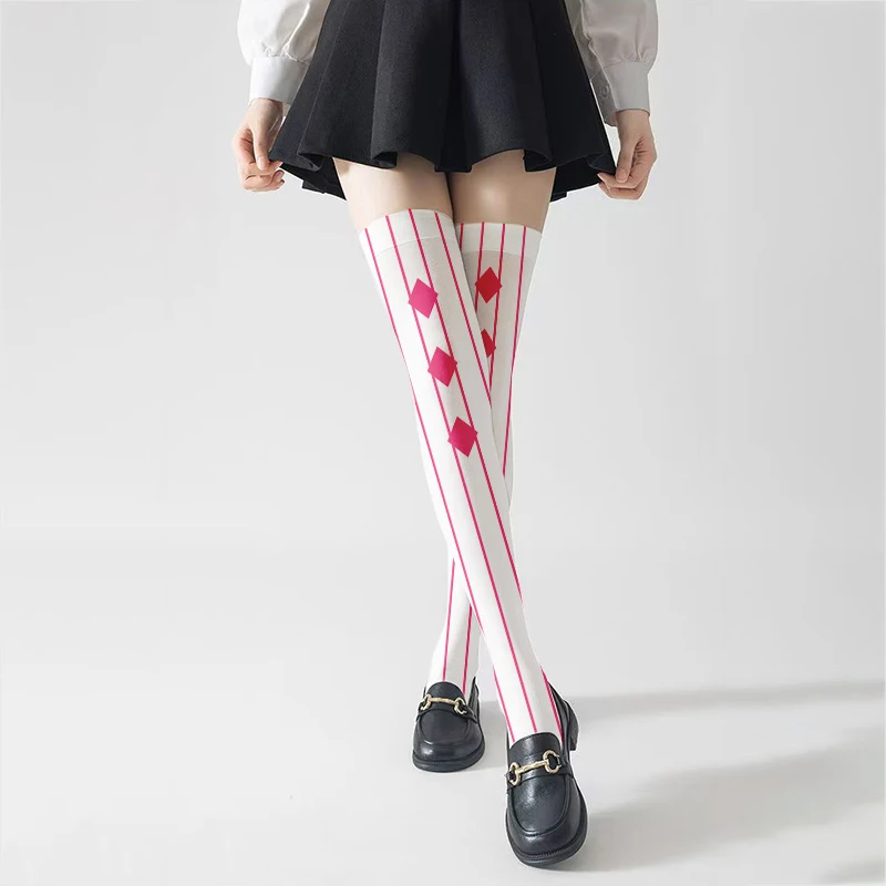 

Cute pink striped anime stockings ladies sexy thigh socks sweet Lolita calf socks Kawaii girl party comic-con Cosplay