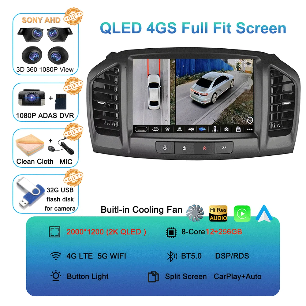 Android 16 Carplay Auto Voor Buick Regal 2009-2013 Opel Insignia 2008-2012 Multimedia Auto Radio Speler WIFi + 4G Geen 2din DVD Stereo