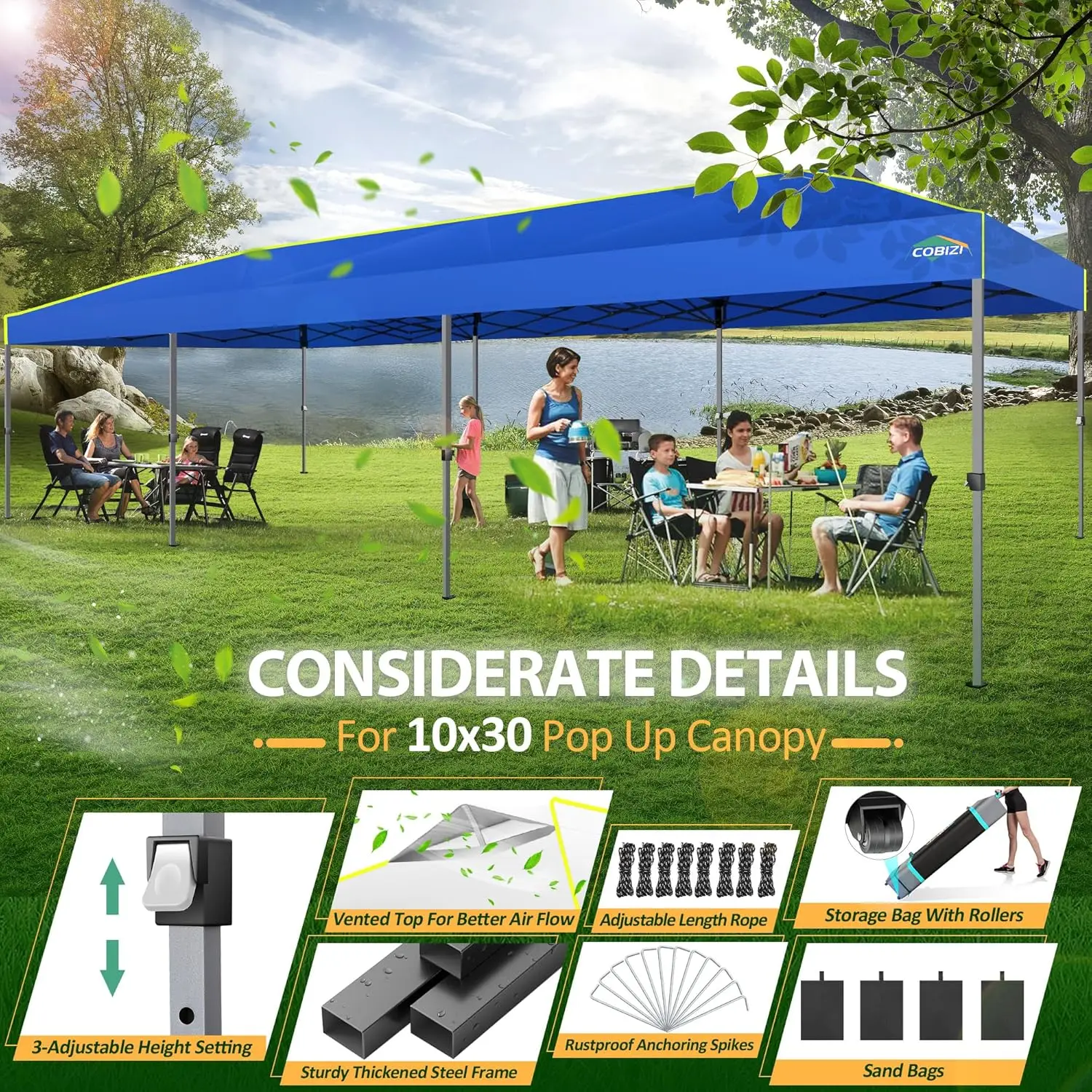 

COBIZI 10x30 Pop Up Canopy Tent with Air Vent EZ Pop Up Party 10x30 Canopy Tent Waterproof and UPF50+,Outdoor Canopy Tent