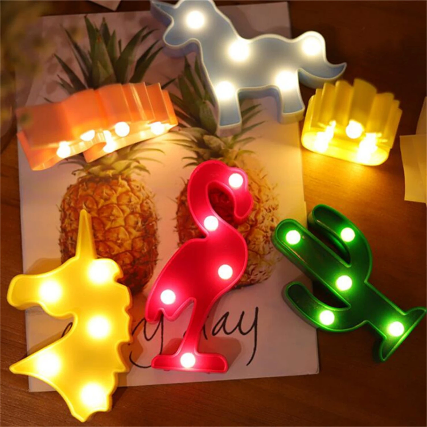 Adorable Cute Flamingo Design Pineapple Cactus Marquee LED Night Light - Perfect Baby Beside Toy and Christmas Decor - Wall Lamp