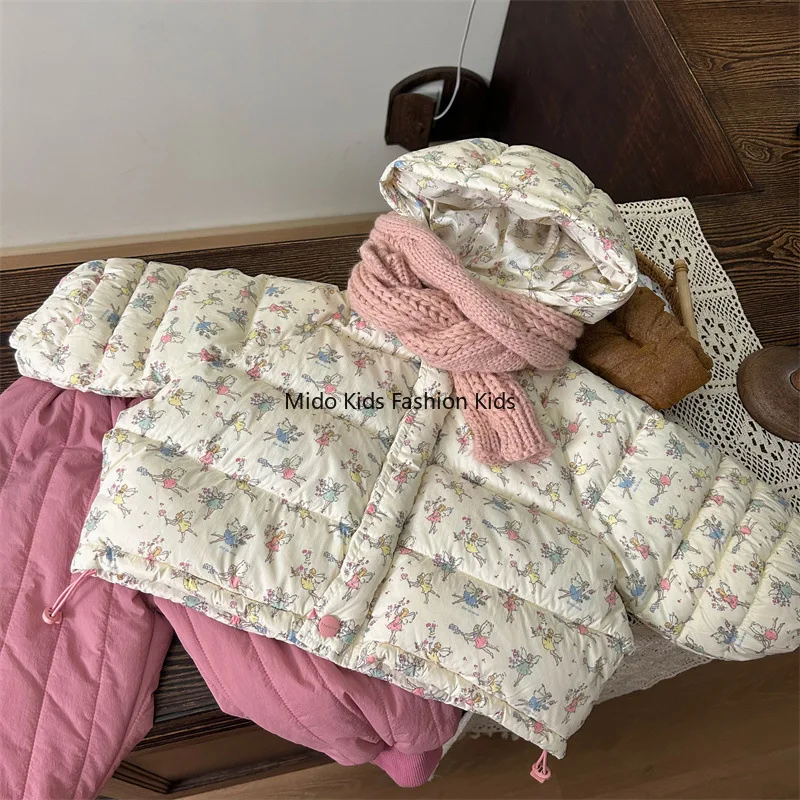 Korean version of the children's clothing new winter girls 90 white duck down jacket children's foreign-style fairy print coat