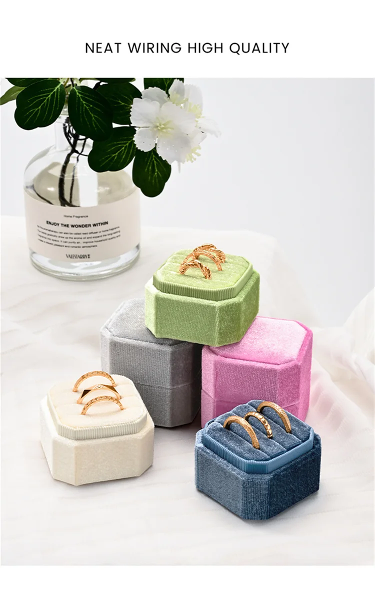 Oirlv Wedding Flanner Ring Box Engagement Triple Slot Square Ring Box Modern Wedding Marry Gifts Muti Color 1/2/3 Slots Ring Box