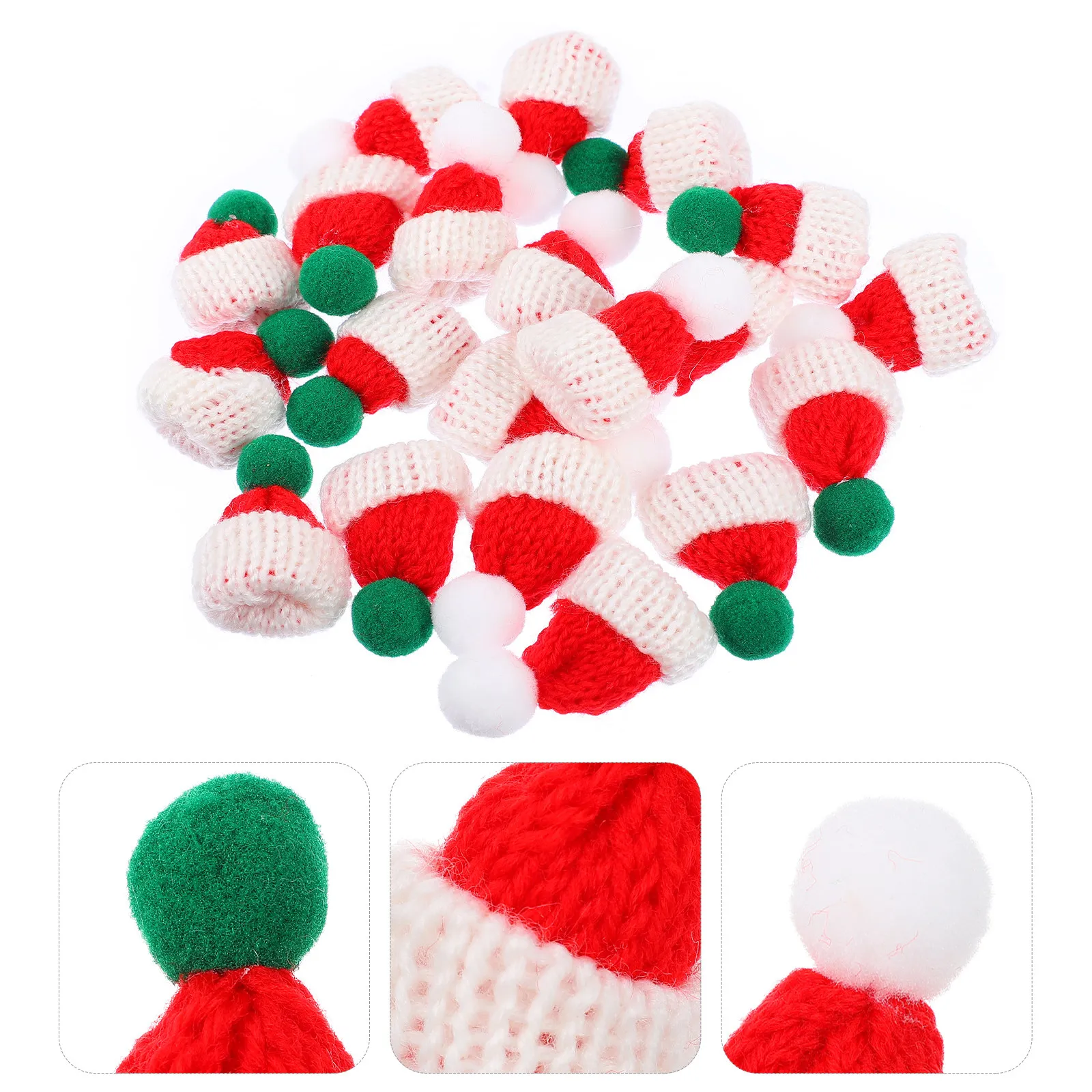 20Pcs Mini Christmas Hat Woolen Yarn Christmas Decorative Props Party Home Decor DIY Supplies Mini Hat Ornament