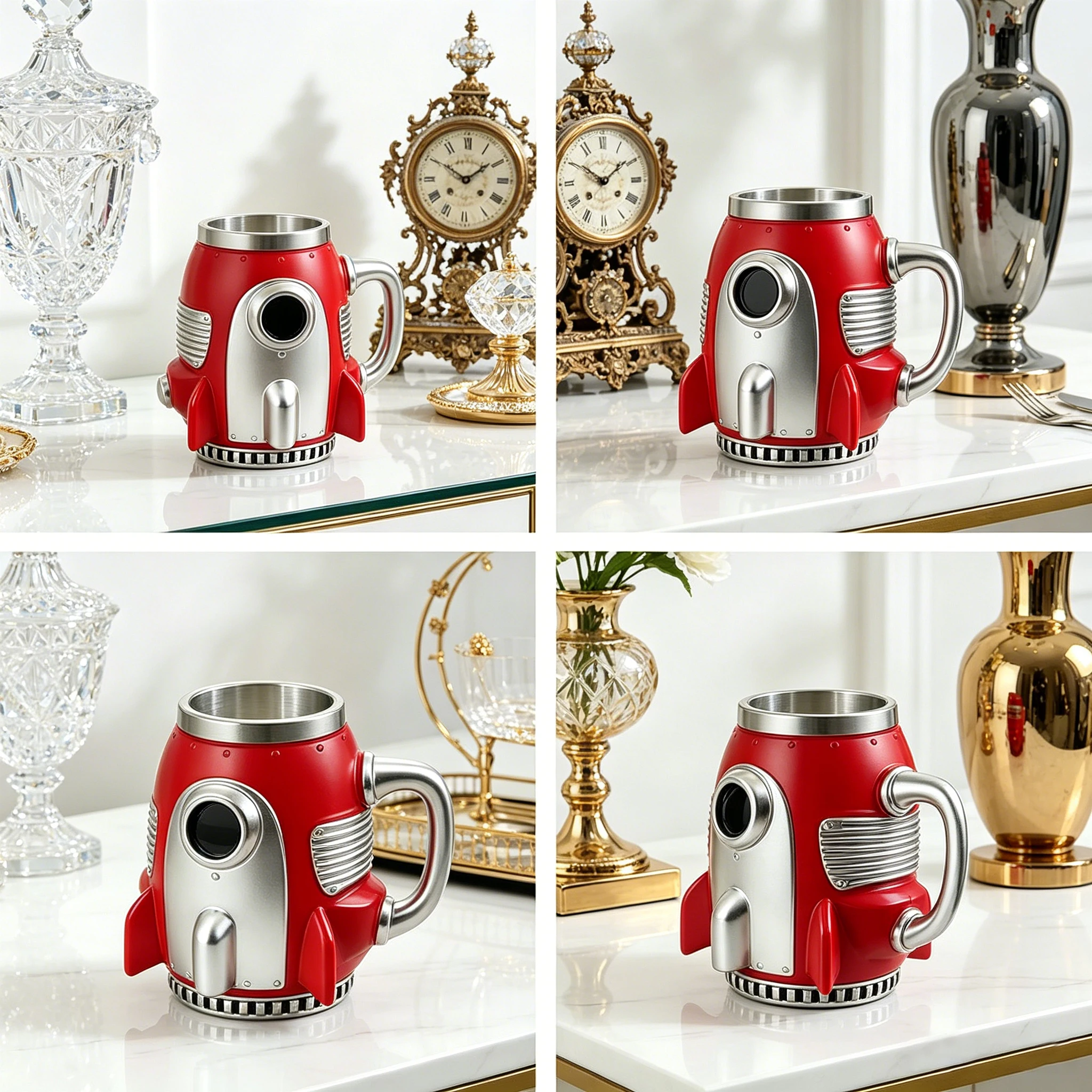 Engine coffee cup/rocket shaped coffee cup set, 304 stainless steel inner liner, durable resin shell, unique V8 car engine cylinder body and retro rocket ship design water cup, multifunctional and fun decorative desktop ornament - view 6