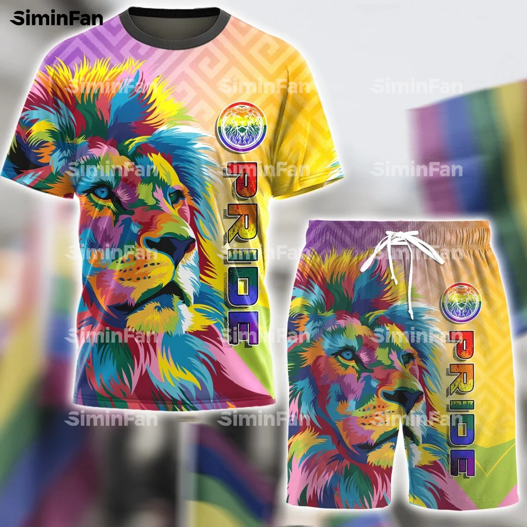 

LGBT LION PRIDE RAINBOW 3D Full Printed Men T-Shirt Beach Short Set Summer Male Suits Tee Top Tracksuit Two-Piece Sportswear T2