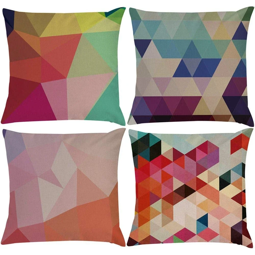 Colorful geometric printing linen pillowcase sofa cushion cover home improvement can be customized for you 40x40 50x50 60x60