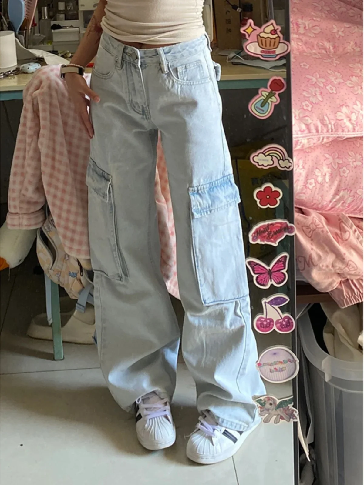 

Мужские повседневные брюки American Sle с большими карманами, синие, в стиле хип-хоп, прямые, для отдыха, в стиле High Street, рабочие брюки