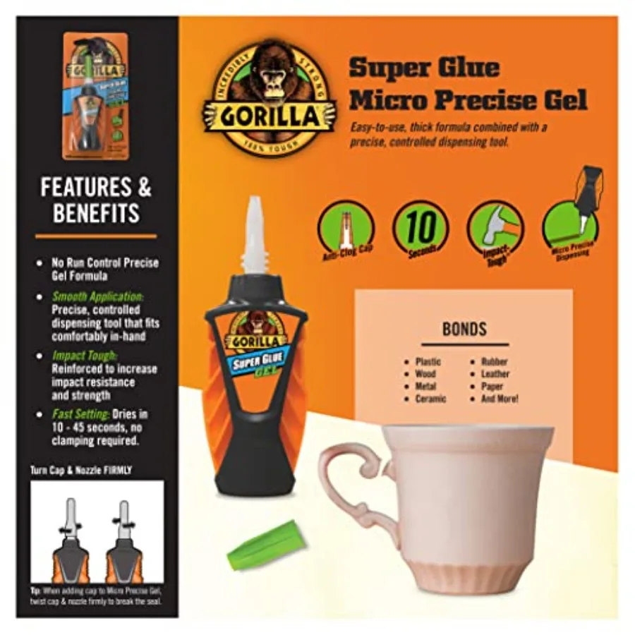 Micro Precise Super Glue, Cyanoacrylate Glue, Fast Setting, Precise Dispensing Tool, Anti-Clog Cap, Clear, 5.5g