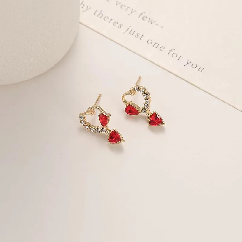 Cute & Elegant Heart Earrings with Vibrant Red Pendant: Unplated, Skin-Friendly & Perfect for Dating - Romantic Women Accessorie