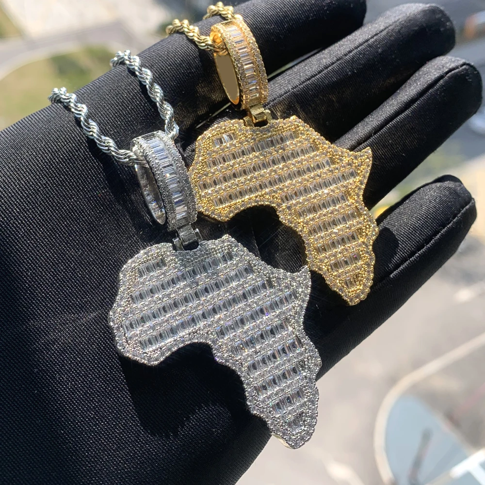 

Bling Micro Pave Rectangle Cubic Zirconia CZ Africa Map Shaped Pendant Necklace 2023 New Hip Hop Men Boy Cool Meaning Jewelry