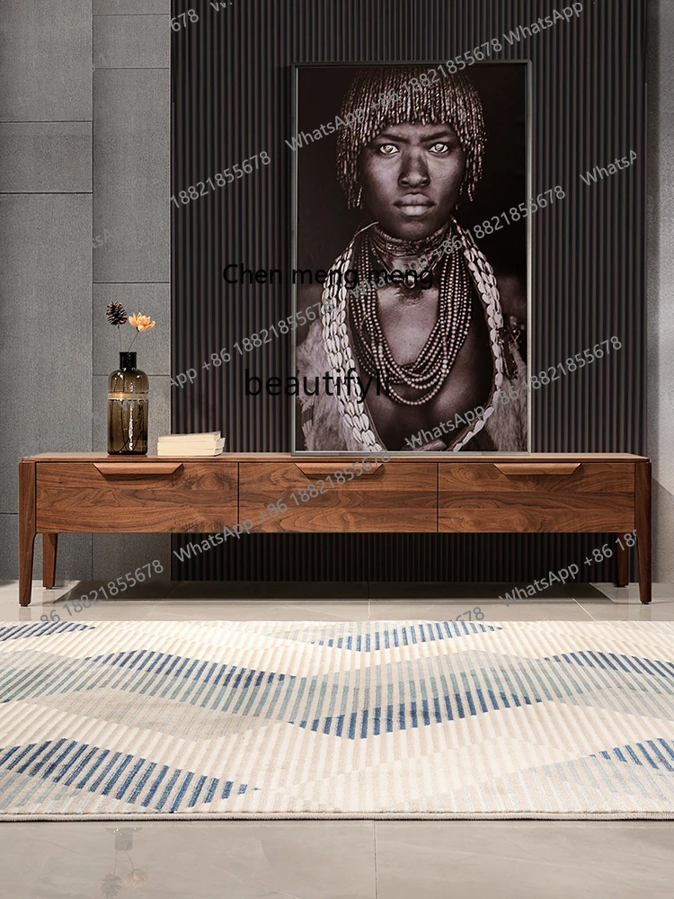 Nordic New Chinese Style Solid Wood Living Room Furniture Simple Floor Cabinet Minimalist Black Walnut TV Stand