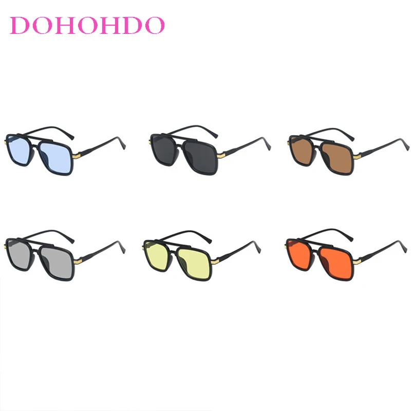 Classic Retro Double Bridge Square Pilot Women Sunglasses Brand Designer Punk Men Sunglass Summer Driving Travel Eyewear UV400
