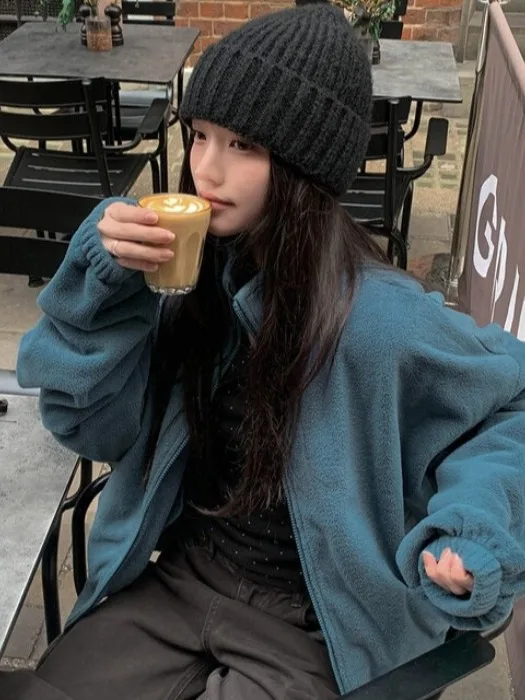 Felpa coreana Sle Lazy Autunno Inverno Casual Faion Stand Colletto Jaet Felpa da donna versatile e calda dal design Fce