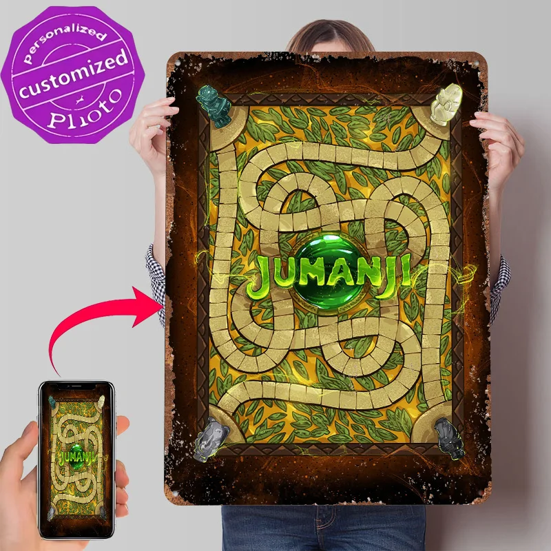 Póster impreso de Jumanji, arte de pared personalizado, letreros de metal retro vintage para decoración de pared, decoración del hogar, decoración del baño