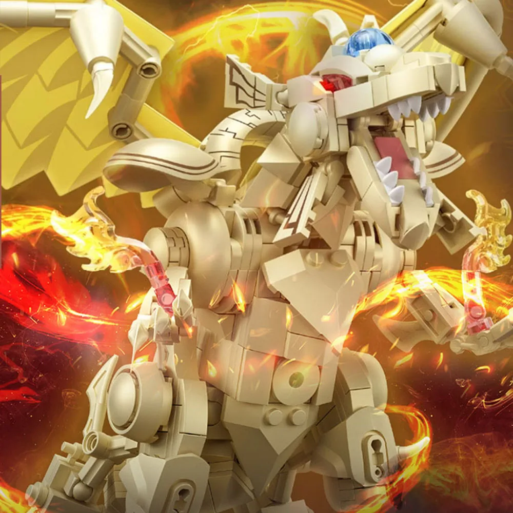 Japan Duel Game Anime God Card Monsters Build Brick Obelisk Tormentor Slifer Sky Winged Dragon of Ra Block Model Toy With Light