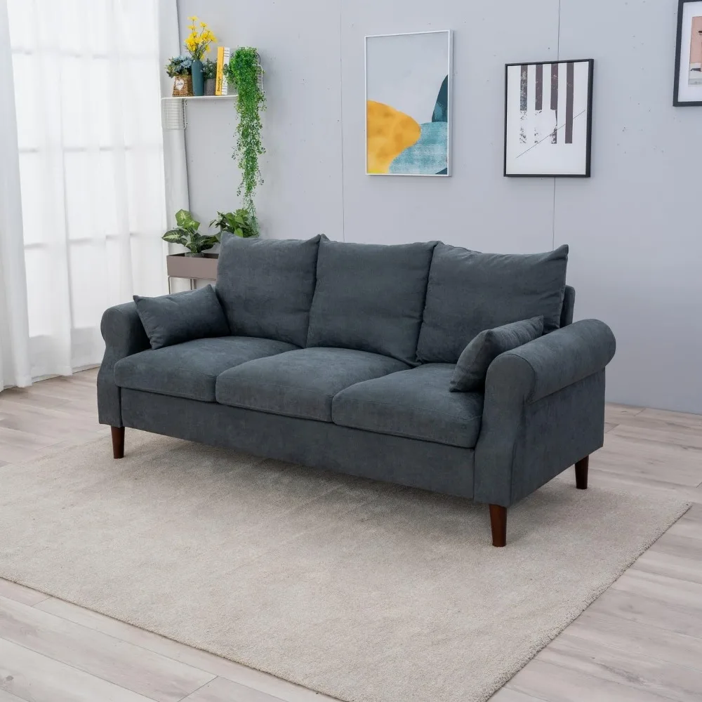 Modern 3-Seat Sectional Sofa with Solid Wood Legs, Comfortable Living Room and Bedroom Couch, Suitable for Apartments