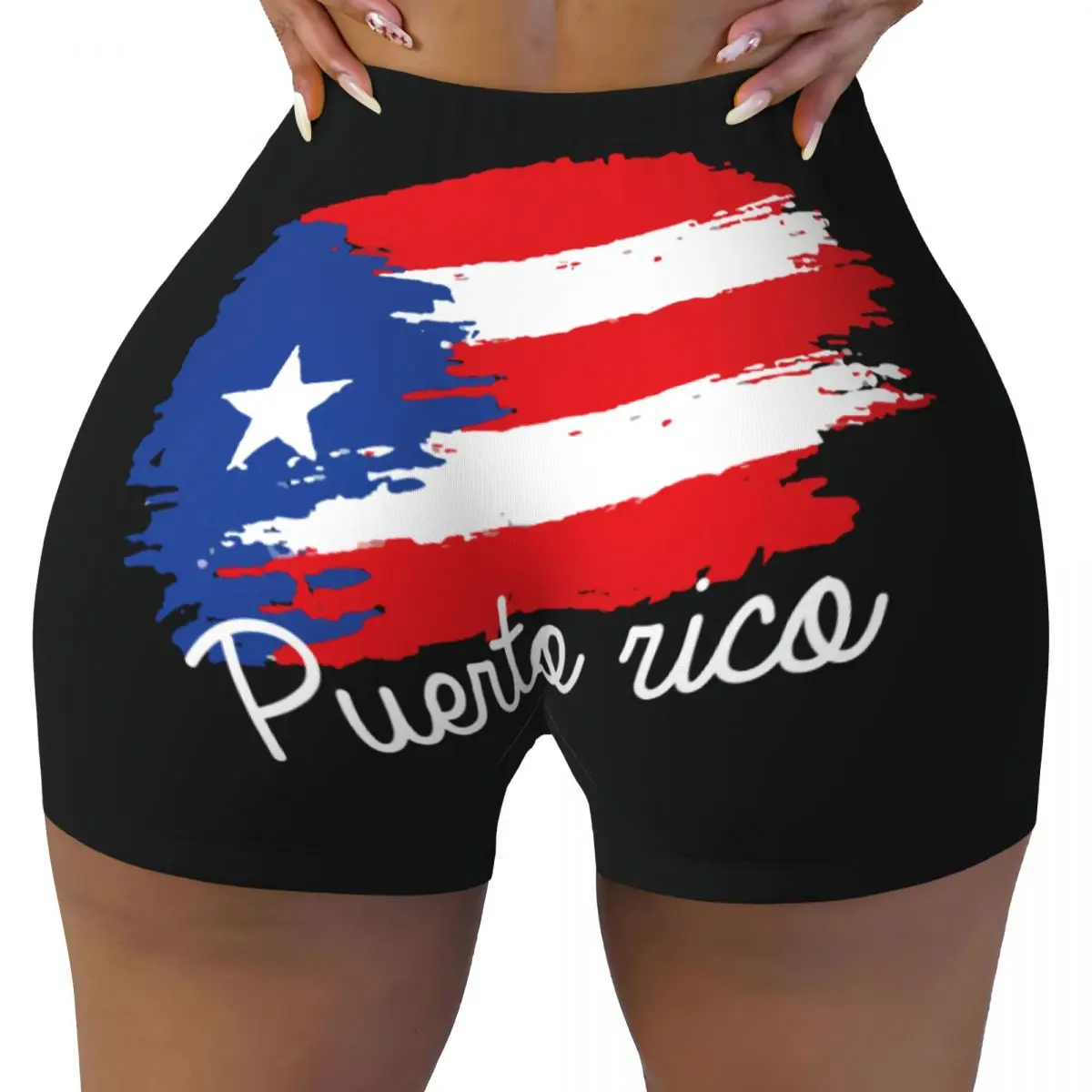 Sexy Tight Hip Sports Shorts Puerto Rico Flag Fitness Women's Comfortable Yoga Shorts