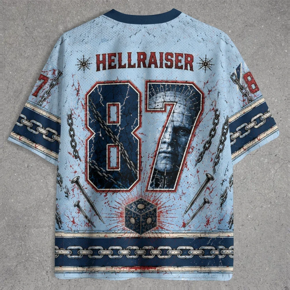 Herren Retro-Horrorfilm-Grafik-T-Shirt Halloween Streetwear Kurzarm V-Ausschnitt Top, Vintage Distressed 3D-Druck Party-Kostüm-T-Shirt – Detail 4