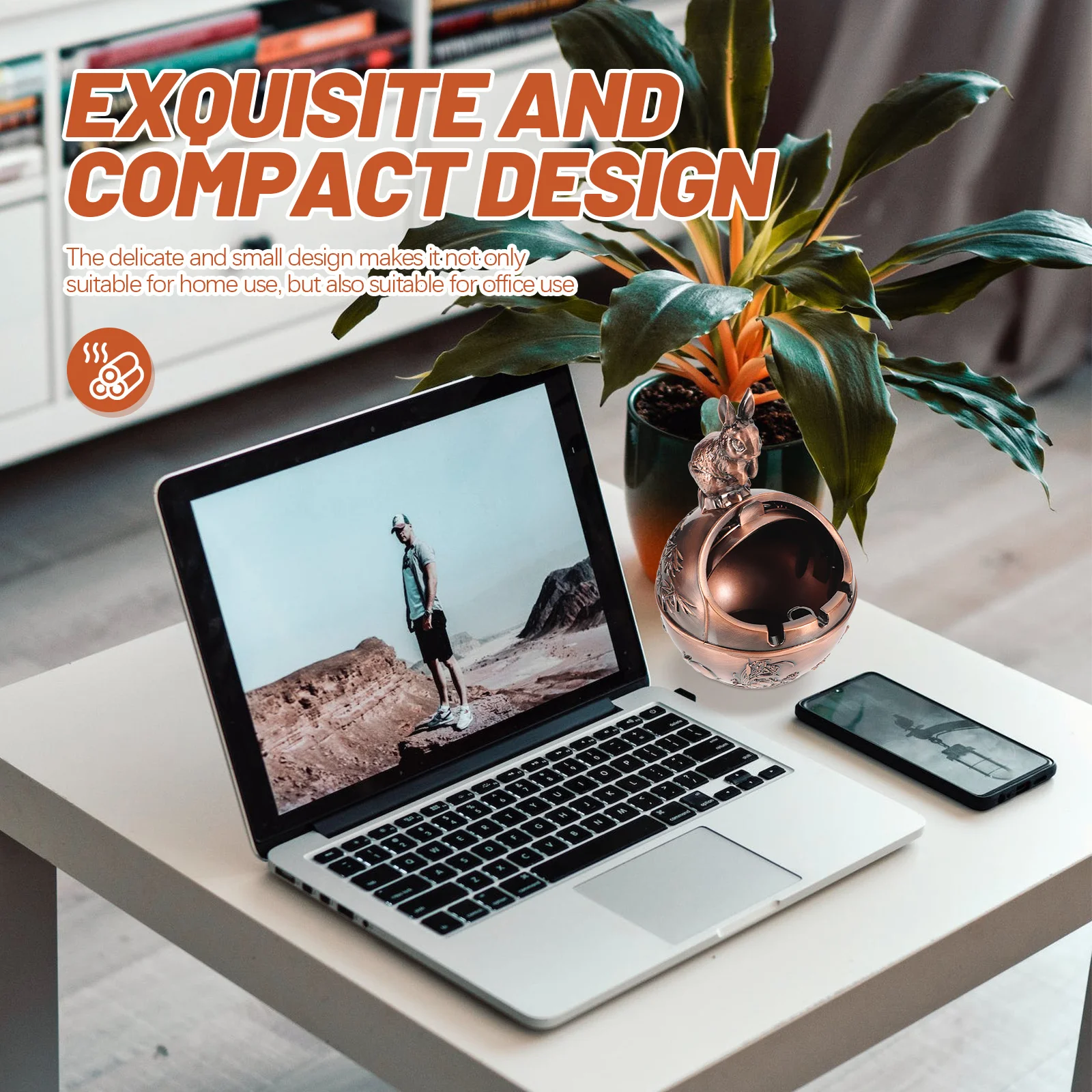 

Retro Rabbit Ashtray Vintage Lidded Metal Desktop Decorative Holder For Indoor Outdoor Patio Zinc Alloy Windproof Design