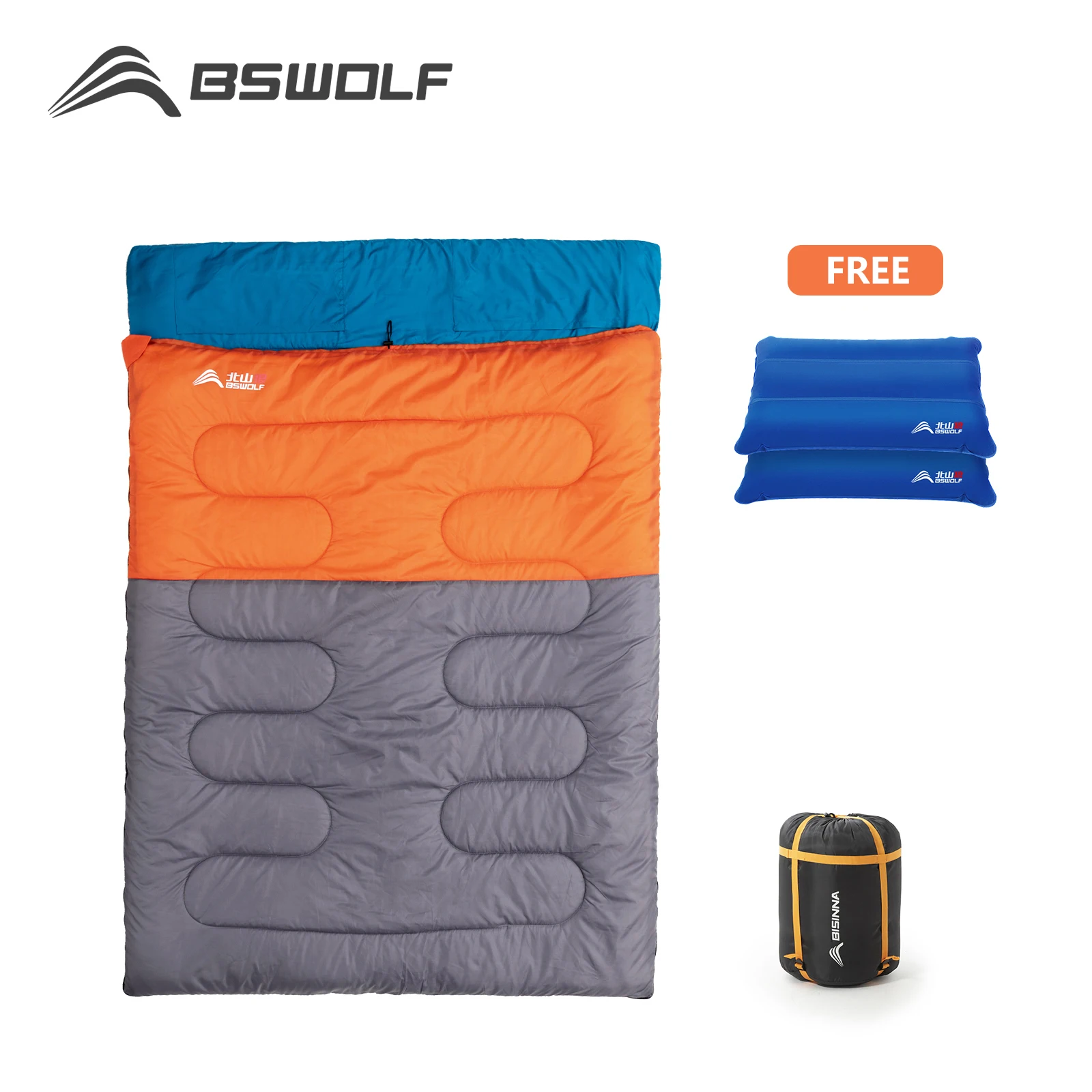 BSWolf Ultralight Camping Sleeping Bag Waterproof Keep Warm Double Adults Cotton Sleeping Bag For Outdoor Travel 2.2/3.0/3.5kg