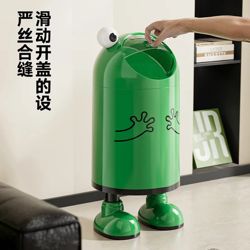Large Frog Trash Can with Lid Sealed Sliding Cover Double Layer No Bend Kitchen Home Waste Bin